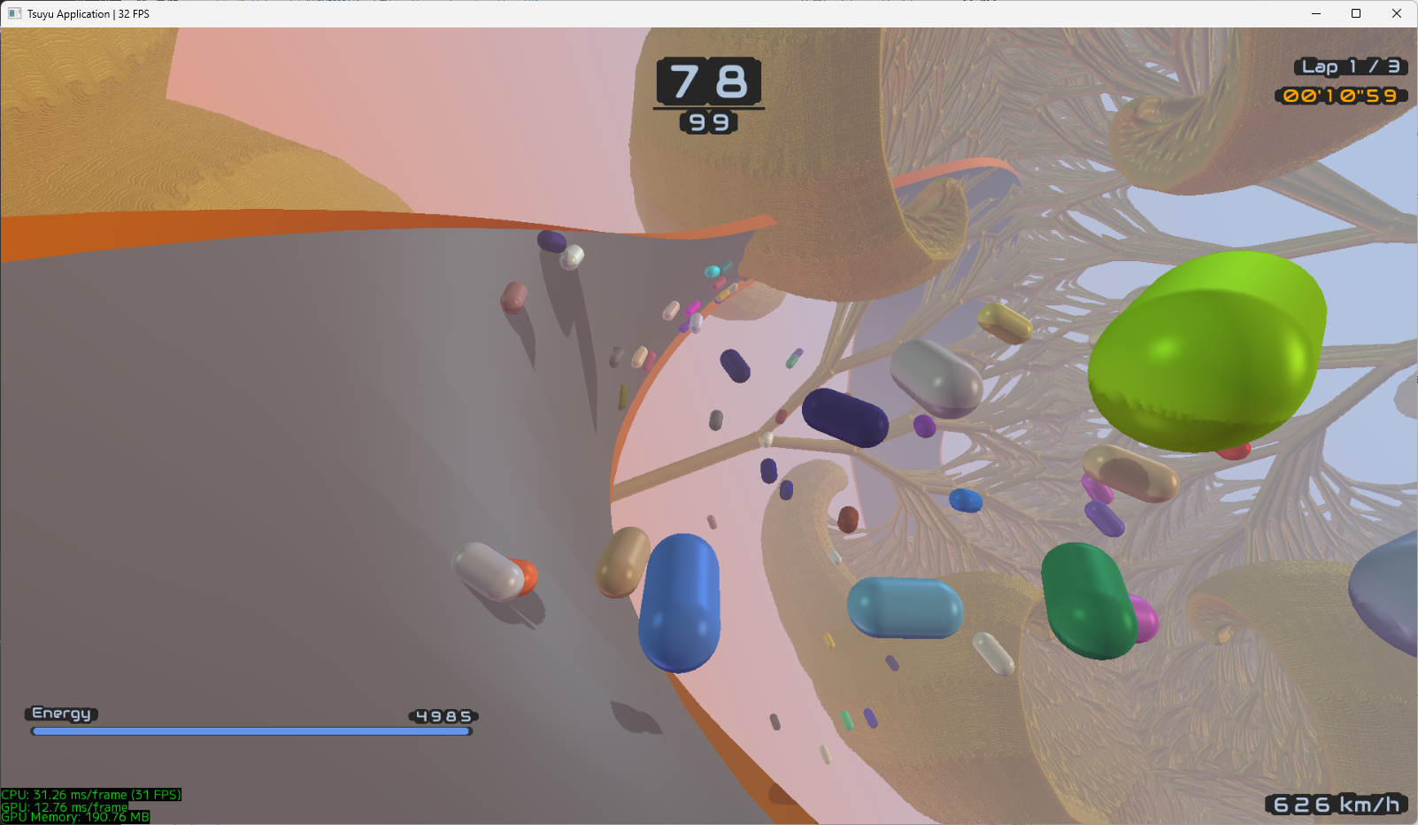 99人対戦の反重力レースゲームプレイ画面