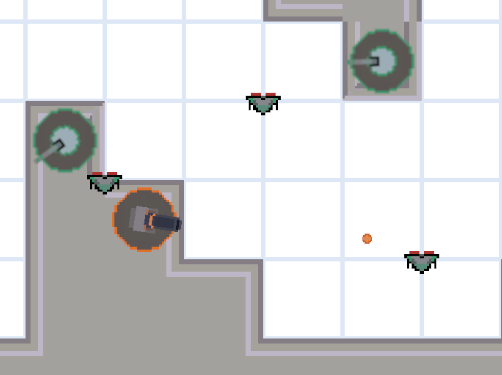 陸上と空中の敵をタレットで迎撃するゲームプレイ画面