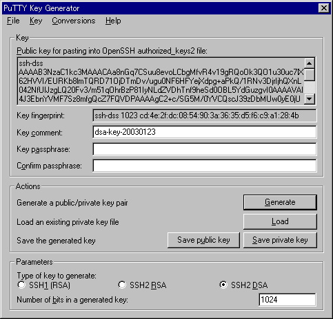 [PuTTY Key Generator($B8040@.(B) $B2hLL(B]